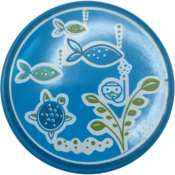 Set Of 4 Vintage Fish & Scuba Diver Blue Ceramic Coasters Holder Ocean Nautical - Picture 2 of 6